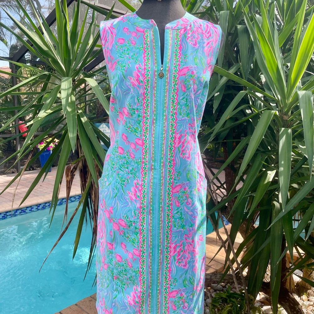 Lilly Pulitzer Courtney Dress UPF 50+ Amalfi Blue Best Fishes Golf Luxletic